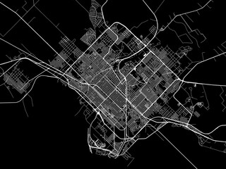 Vector road map of the city of  Bahia Blanca in Argentina with white roads on a black background.