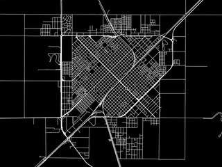Vector road map of the city of  General Pico in Argentina with white roads on a black background.