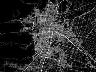 Vector road map of the city of  Mendoza in Argentina with white roads on a black background.