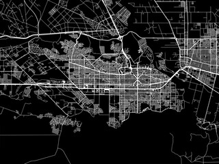 Vector road map of the city of  Neuquen in Argentina with white roads on a black background.