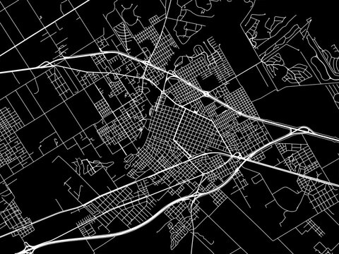 Vector road map of the city of  Lujan in Argentina with white roads on a black background.