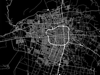 Vector road map of the city of  San Juan in Argentina with white roads on a black background.