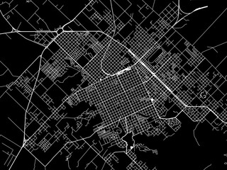 Vector road map of the city of  Tandil in Argentina with white roads on a black background.