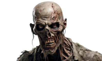 A very Scary Zombie ready to attack on transparent background png. Ai generative.