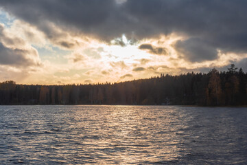 Obraz premium sunset over the Lake Ruovesi