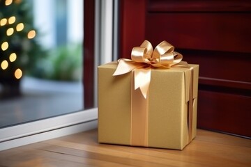 delivered but unopened gift box near a door