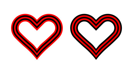 Red and black heart shape icons set. Valentine's day logos illustration vector isolated on white background.