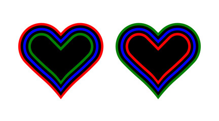 Red, blue, green and black hearts shape icon set. Love heart logos illustration vector isolated on white background.