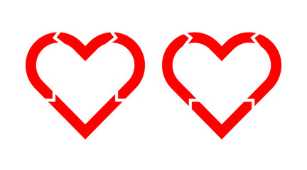 Red arrow heart icons set. Healthcare logos illustration vector isolated on white background.