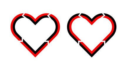 Red and black arrow heart icons set. Valentines day logos illustration vector isolated on white background.