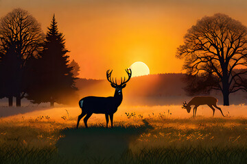 Deer at Sunset, Generative AI