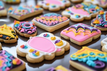 Fototapeta na wymiar purim-themed cookies decorated with icing