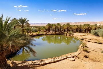 Obraz premium panorama of an oasis amidst a desert landscape