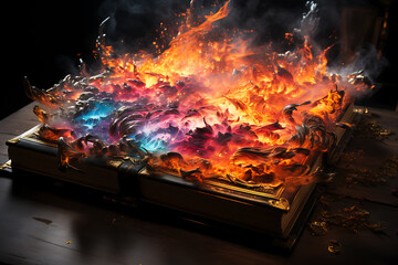 magic knowledge book with star dust. Open book colorful