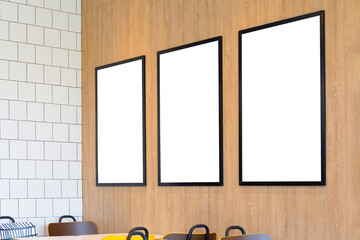 Mockup image of Blank billboard white screen posters for advertising, Set of 3 Blank photo frames...