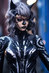 Papier peint photo  A dark and daring woman donning a latex gothic costume, exuding confidence and mystery with every stitch of her carefully crafted clothing  © mockupzord