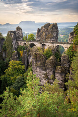 The Bastei Bridge at Saxon Switzerland National Park, or Nationalpark Sächsische Schweiz
