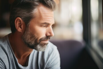 Obraz premium Man deep in thought, reflecting modern, diverse, and authentic representations of masculinity - Portrait - AI Generated