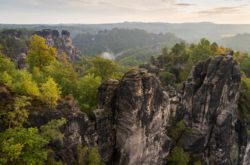 Rugged Rock Outcrops at an Overlook in Saxon Switzerland National Park, Nationalpark Sächsische Schweiz