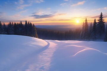 winter path with sunset/sunrise