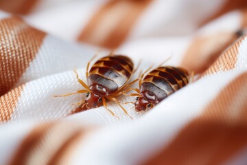 Bed bugs on fabric - macro shot - textile insects - AI Generated