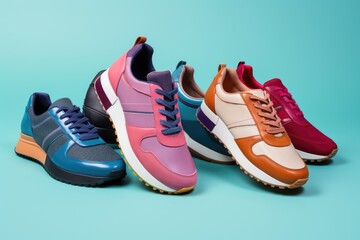 stylish footwear collection arranged on gradient background