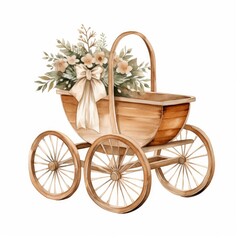 Fototapeta na wymiar Watercolor Baby carriage Clipart on white background.