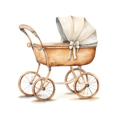 Fototapeta na wymiar Watercolor Baby carriage Clipart on white background.