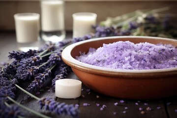 Obraz na płótnie Canvas a shot of a warm bath filled with lavender bath salts