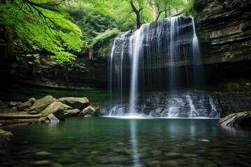 Fototapeta na wymiar serene waterfall in a dense forest, perfect for qi gong
