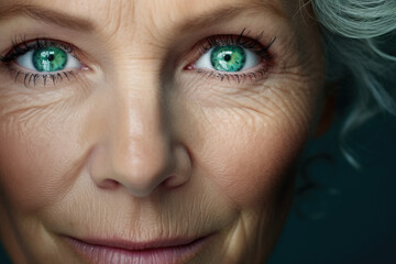 Fototapeta premium close old face. green eyes. old age. wrinkles. woman