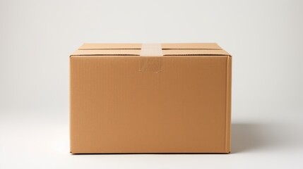 A plain cardboard box stands isolated against a pure white background