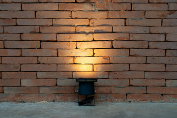 Brickwall backdrop with the tungsten lights from spotlight for Art Exhibition or vintage classic...