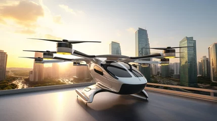 Fototapeten A futuristic EVTOL aircraft with the capability of vertical takeoff and landing. © ckybe