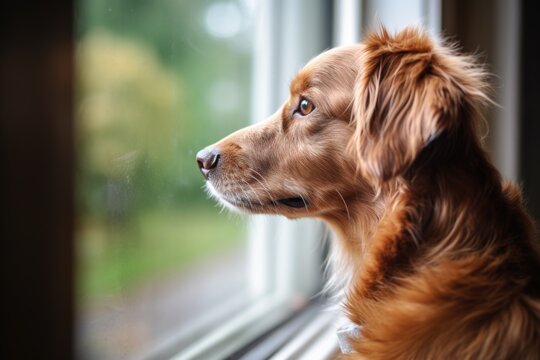 a dog looking longingly out a window