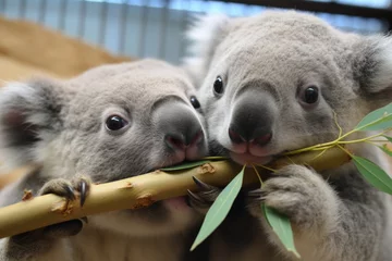 Schilderijen op glas two koalas sharing a eucalyptus branch © altitudevisual