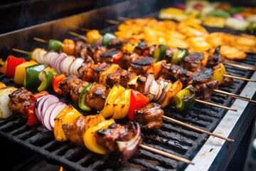 close-up of street food on a grill