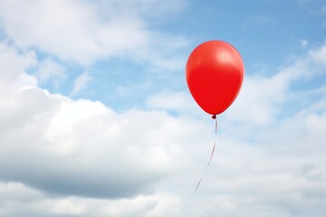 a single red balloon released into a cloudy sky