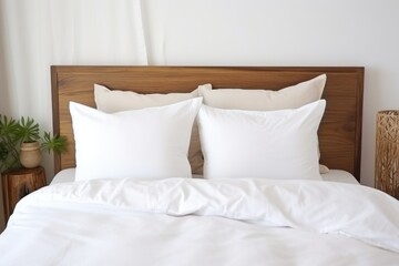 Fototapeta na wymiar a comfortable bed with white linen and two pillows