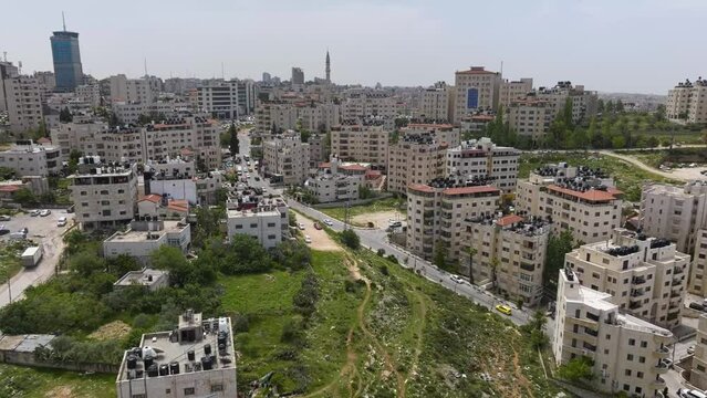 Aerial View Of Ramallah City Buildings In Palestine.