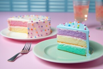 Obraz na płótnie Canvas equal portions of a childs birthday cake on two plates
