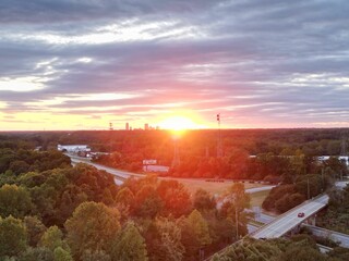 Aerial view of Winston Salem, North Carolina, USA at sunset