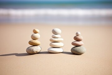 Fototapeta na wymiar zen stones arranged in a row on sand
