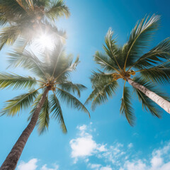 Fototapeta na wymiar Summer holidays travel concept. Palm trees against blue sky