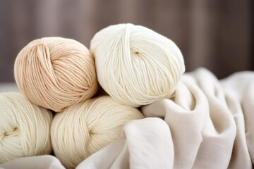 close up of skeins of organic cotton yarn in natural light