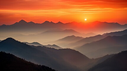 Obraz premium mountain during sunrise. breathtakingly majestic and beautiful appearance of Mother Nature. generative AI
