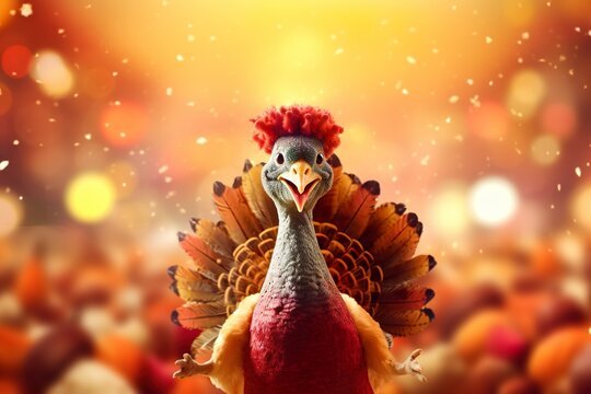 cute happy turkey character animated thanksgiving illustration background 