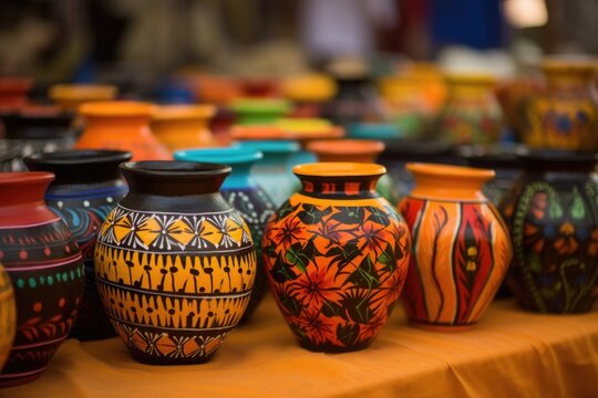 intricately painted pottery showcased at a cultural festival