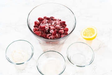 Raspberry Cake Filling-Measured Ingredients Await on Counter