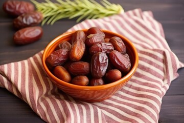 Fototapeta premium bowl of dates on woven mat